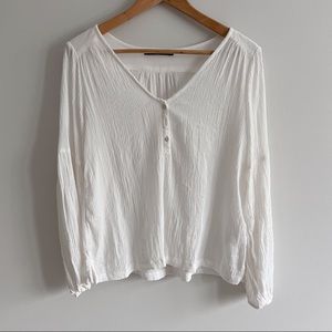 A&F｜White Textured Cozy Long-sleeve Top with Buttons Sz S